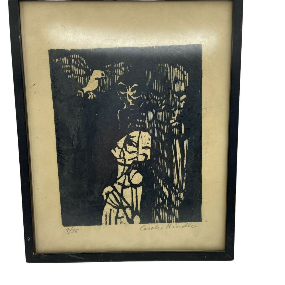 Macabre Woodcut Souls & Spirits Art Vintage 1965 Carole Hindle Limited Edition